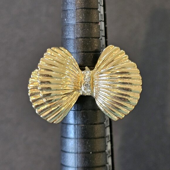 Lilly Pulitzer Gold Bow Cocktail Statement Ring Stretch Band One Size Rhinestone - Picture 2 of 11